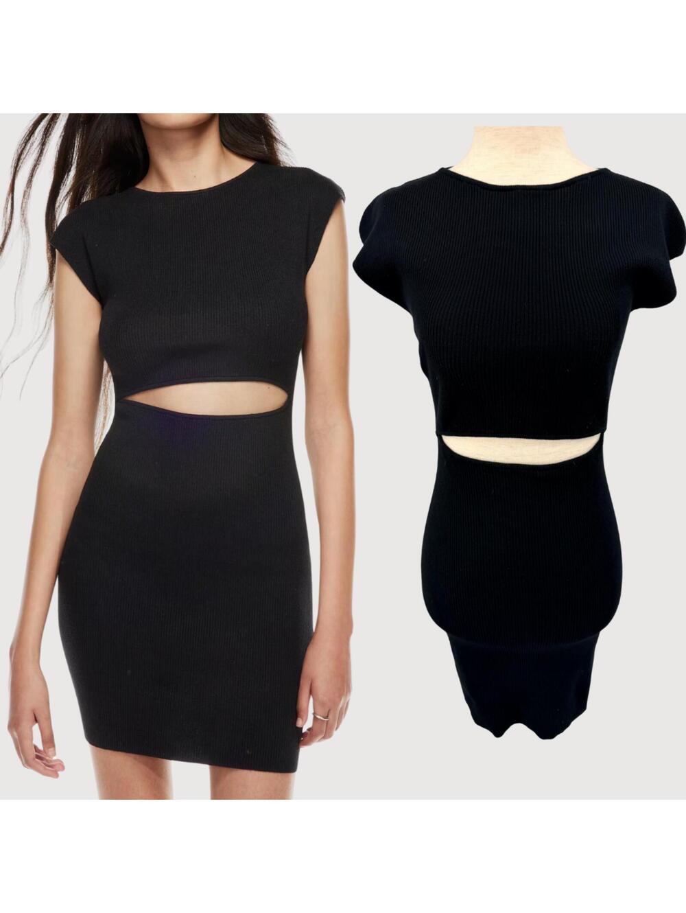 Aritzia Wilfred Ribbed Cutout Mini Dress Black S